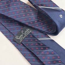 Vintage Pierre Cardin Mens Tie Short Logo Blue Red Stripe Pattern Polyester 0044