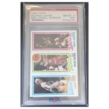 Larry Bird Magic Johnson Julius Erving PD Rookie PSA 8 1980-81 Basketball Card. rookie card picture