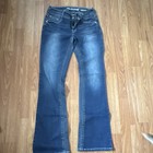 Jeans bootcut WallFlower curvy fit blu denim ricamato bottoni donna