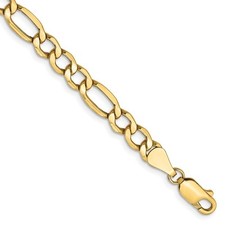 10K Yellow Gold 5.35mm Semi-Solid Figaro Chain Chain Bracelet; 7 inch
