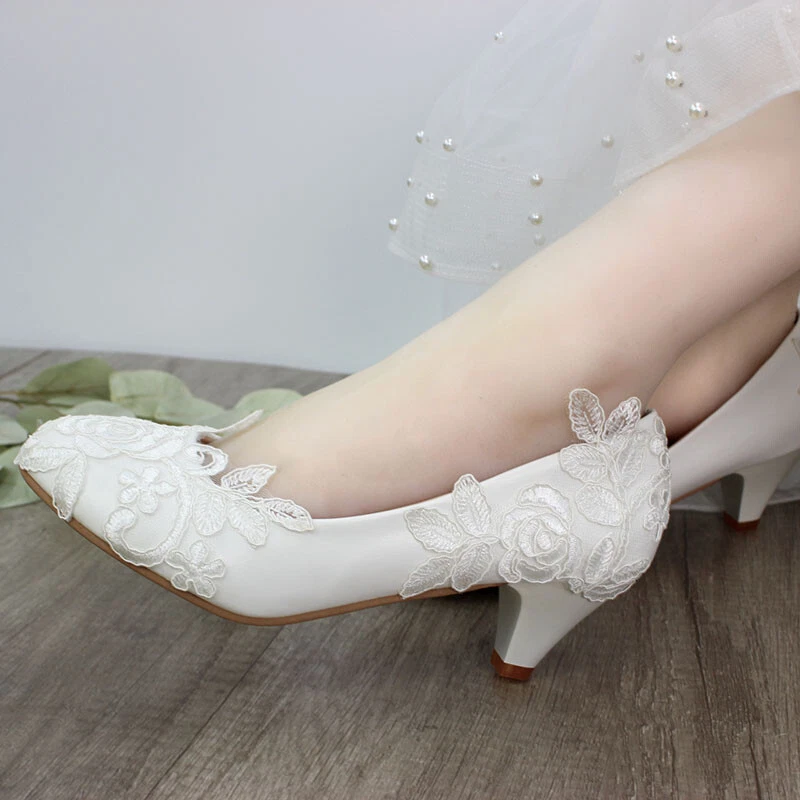 White Lace Wedding Party Shoes Bride Dress Pumps Peep Toe Stiletto High  Heels Mesh Slip-on Low Waterproof Platform Large Size - Pumps - AliExpress