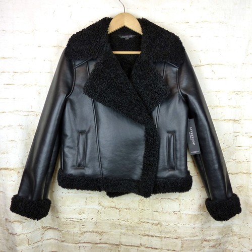 Chaqueta de moto Liverpool Sherpa forrada para mujer S negra imitación cuero relajado Gorpcore - Imagen 2 de 12