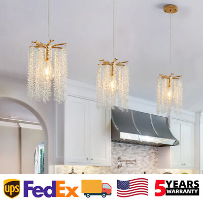 3 Pack Tree Crystal Chandelier Gold Ceiling Pendant Light Kitchen Island Fixture