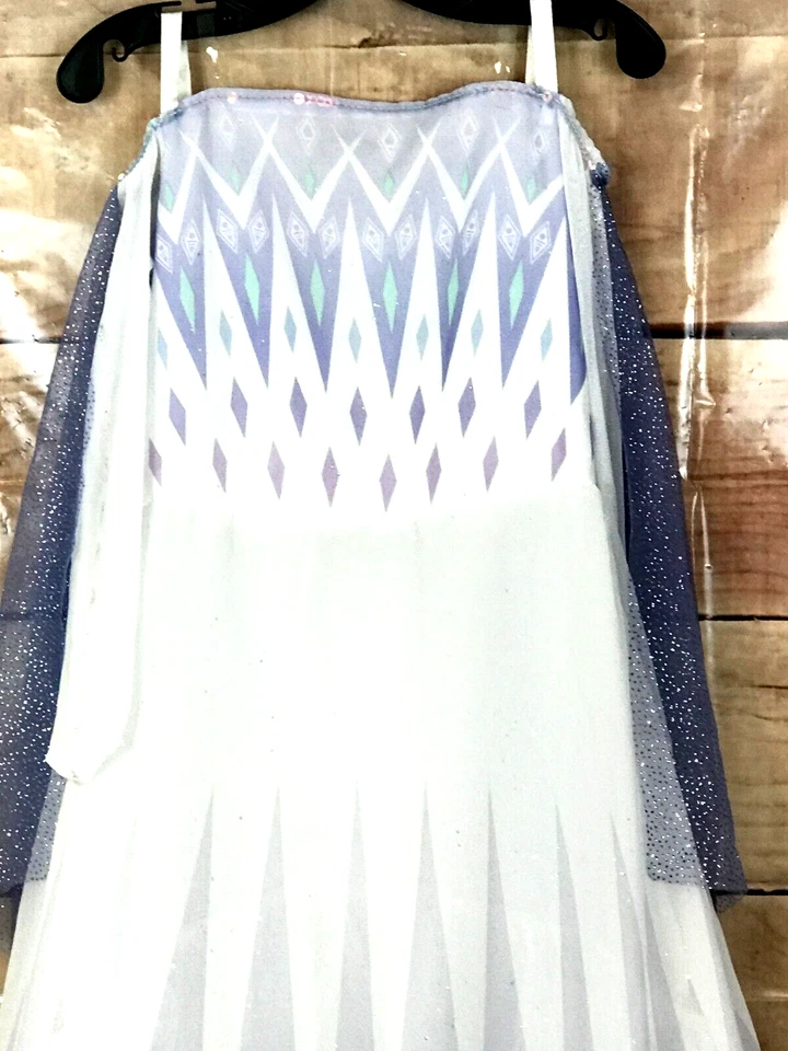 Disney Frozen II Niñas 4-6X Blanco Largo Vestido de Fiesta Alto-Bajo Dobladillo Burbuja Capa Azul Foto 2 de 4