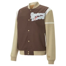 PUMA Childhood Dreams Button Up Jacket Mens Beige, Brown Casual Athletic Outerwe