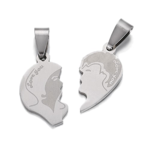 316L Stainless Steel Split Pendant Heart Lover Silver Pendant Charm For Necklace - Picture 38 of 82