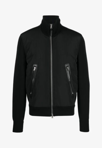 $3,790 Tom Ford Men's Black Ribbed Wool and Shell Zip-Up Cardigan szEU50