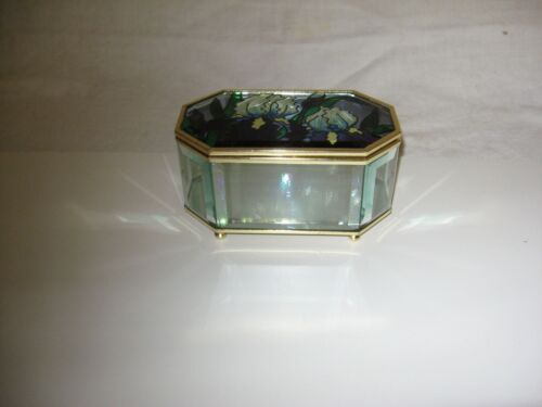 Beautiful Brass Beveled Glass Botanical Floral Design Jewelry Box - Picture 1 of 4