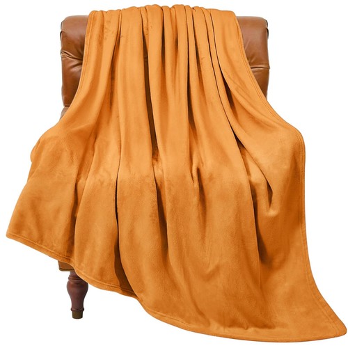 Burnt Orange Throw Blankets for Couch & Bed 300GSM Luxury Plush Cozy Fleece B...