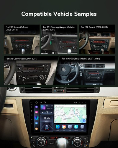 For BMW 316d 318d E90 E91 E92 E93 9" IPS Android 13 GPS Car Stereo Radio CarPlay - Picture 15 of 31