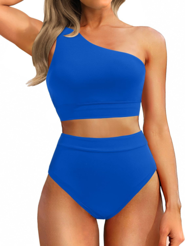 Women One Shoulder High Waisted Bikini Sets Two Piece Swimsuit Tummy Control Bat - Picture 8 of 25