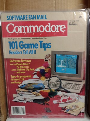 Commodore Magazine (February 1988) Old Warehouse Inventory in VG/VF Condition