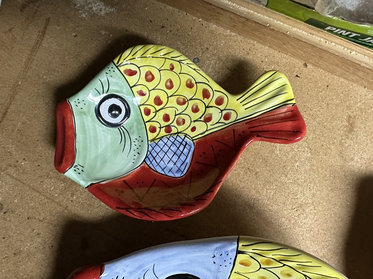 Vietri Vintage Ceramic Fish Plate Wall Decor, Made in Italy Set Of