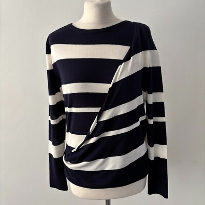 Phase Eight Navy Blue White Mary Drape Striped Fine Knit Top