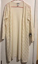 Vintage CW Classics Womens Size L Long-length Ivory Cardigan-Excellent cond.