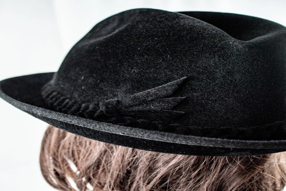 Terciopelo negro Berg New York Baker Bros. años 20 terciopelo antiguo hombre talla M 7 1/4 Foto 4 de 4