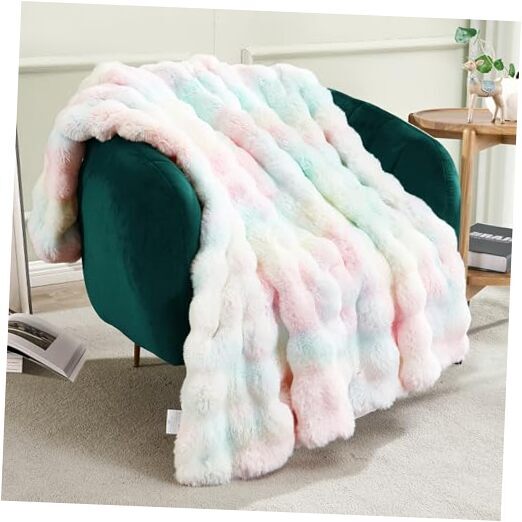 Vibrant Rainbow Faux Travel Throw Decorative 50 x 60 Bubble Design