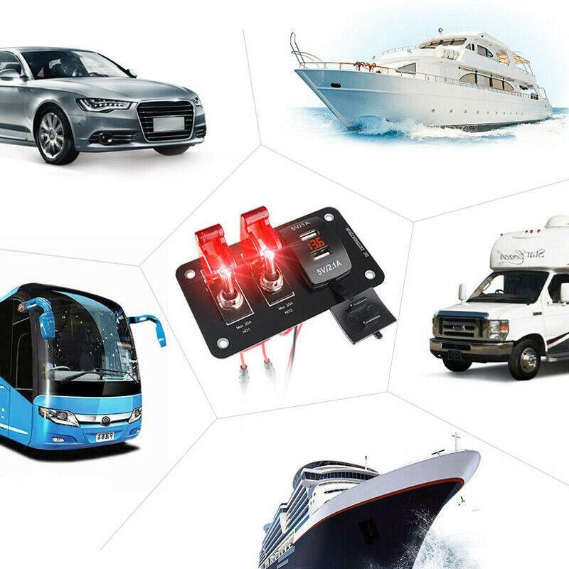 2 Gang Red LED Rocker Switch Control Panel Breaker Dual USB for Car ...