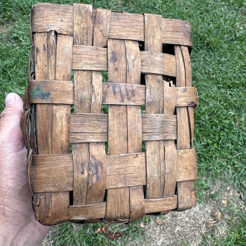 19c Antique Primitive Splint Wood Gathering Basket AAFA NEW ENGLAND ~ PATINA! - Picture 6 of 7