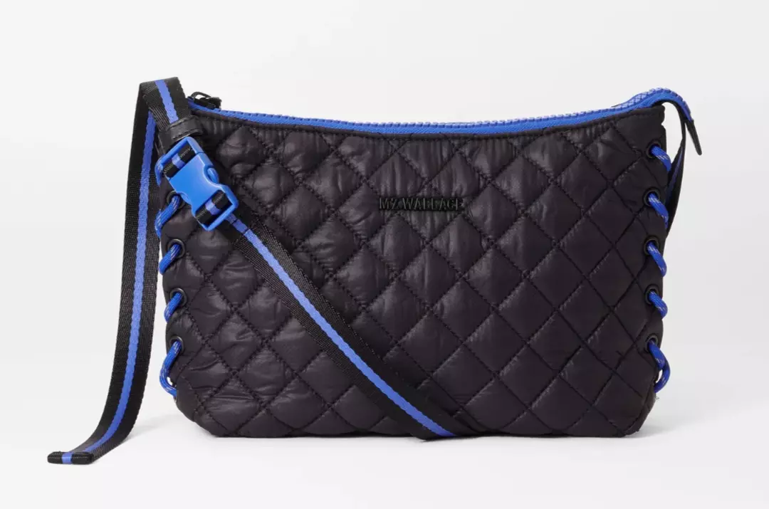 MZ WALLACE Rec Small Lace Up Quilted Nylon Crossbody w/ Pouch ~NWT~ Black  Cobalt