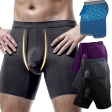 Men's Underwear Separate Penis Ball Pouch Comfort Long Leg Sports Boxer Shorts
