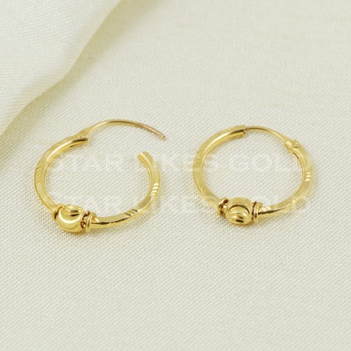 Gold Earrings 18K round dangling Gold hoop Earrings 18K Real Gold Earrings Bali - Picture 5 of 6