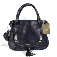 Patricia Nash Discovery Leather Vernazza Flap Satchel Navy Studded Vtg Western