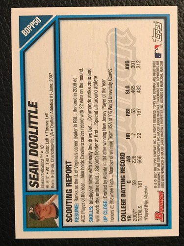 2007 Bowman Draft Picks & Prospect Prospect Baseball - Pick A Card -BDPP1 - 106 - Picture 144 of 218