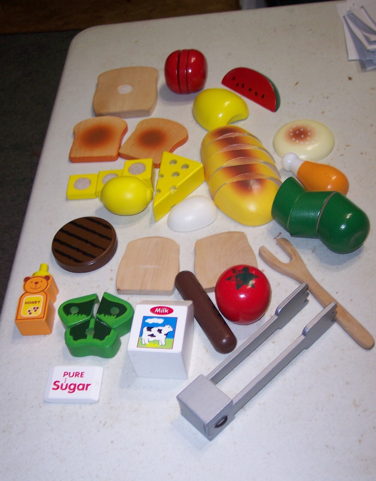 36 Piece Lot Wood Food Cooking Utensils Kitchen Kid Pretend Play GUC eBay