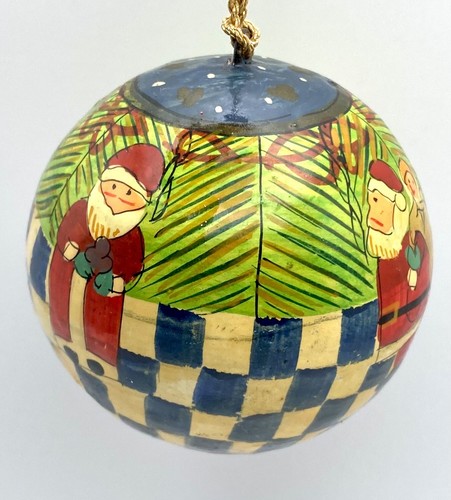 CUTE Wood Hand Painted Ball Christmas Ornament 2.75" Santa Theme Made in India - Picture 4 of 8