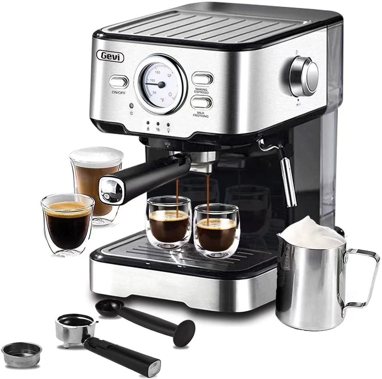 Gevi Espresso Machine w/ Steamer 15 Bar Pump Pressure, Cappuccino Coffee Maker