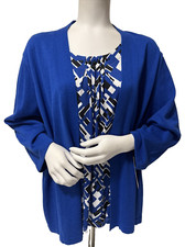 NWT Alfred Dunner Women's Cobalt Blue 2 in 1 Round Neck Long Sleeve Sweater 3X