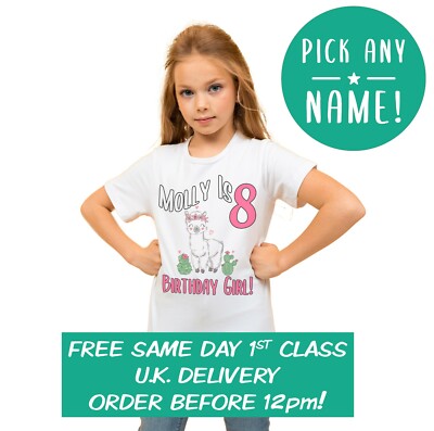 Personalisiertes T-Shirt Geburtstag Mädchen Llama Alpaka beliebiger Name Alter Kinder nächster Tag 