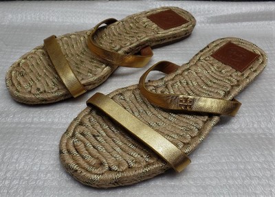 Tory Burch Metallic Leather Espadrille Slide Sandals - $125 | eBay