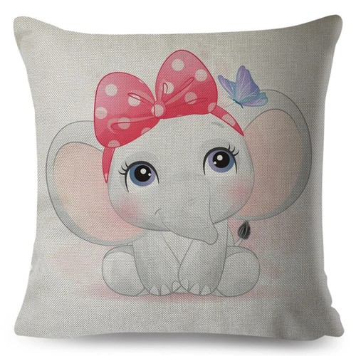 Cute Cartoon Animal Cushion Cover Decor Giraffe Cow Lion Elephant Print Pillow - Picture 32 of 45