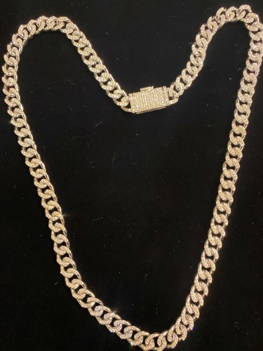 8.93 TCW Round Brilliant Cut Diamonds Men's Cuban Necklace In 585 Solid 14K Gold - Picture 7 of 12