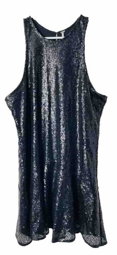 Free People Sequin Mini Dress M Black Oversized Cut Out Sleeveless Boho Party