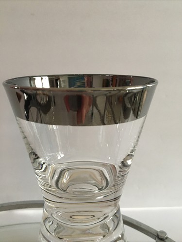 Mid Century Modern Silver Band Tapered 10 oz. Old Fashioned Glasses Set of 6 - Picture 3 of 4