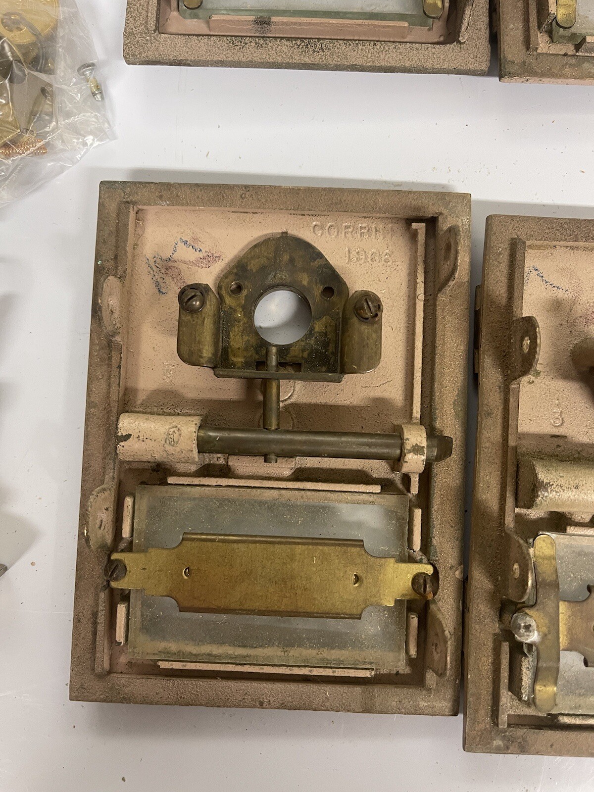 Lot of 4 Vintage Brass Post Office Box Doors Small Size Key Lock 771