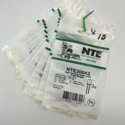 10 NTE Electronics NTE30043 Super Bright LED Indicator BLUE Water Clear Lens