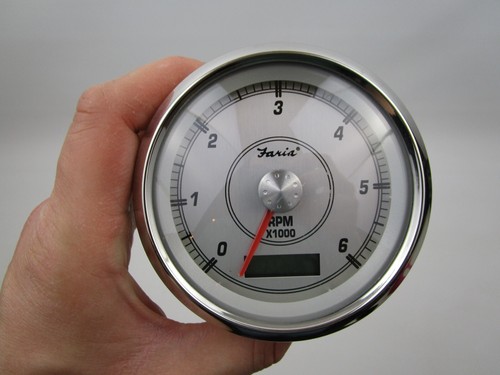 Faria Beede Newport SS 4" Tachometer w/ Hourmeter 6000 RPM - Picture 2 of 11