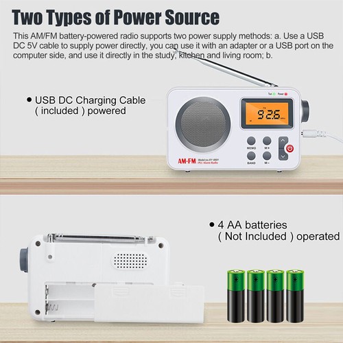 Portable Radio AM FM Weather Radio Radio LCD Screen Digital Alarm Clock Antenna - Picture 4 of 9