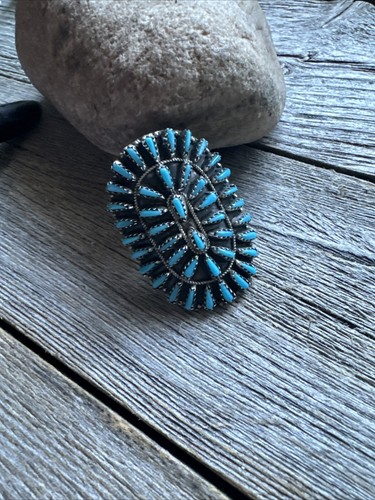 Vintage Navajo Sterling Silver Needlepoint Turquoise Cluster Ring. Size 10.5 WB - Picture 8 of 12