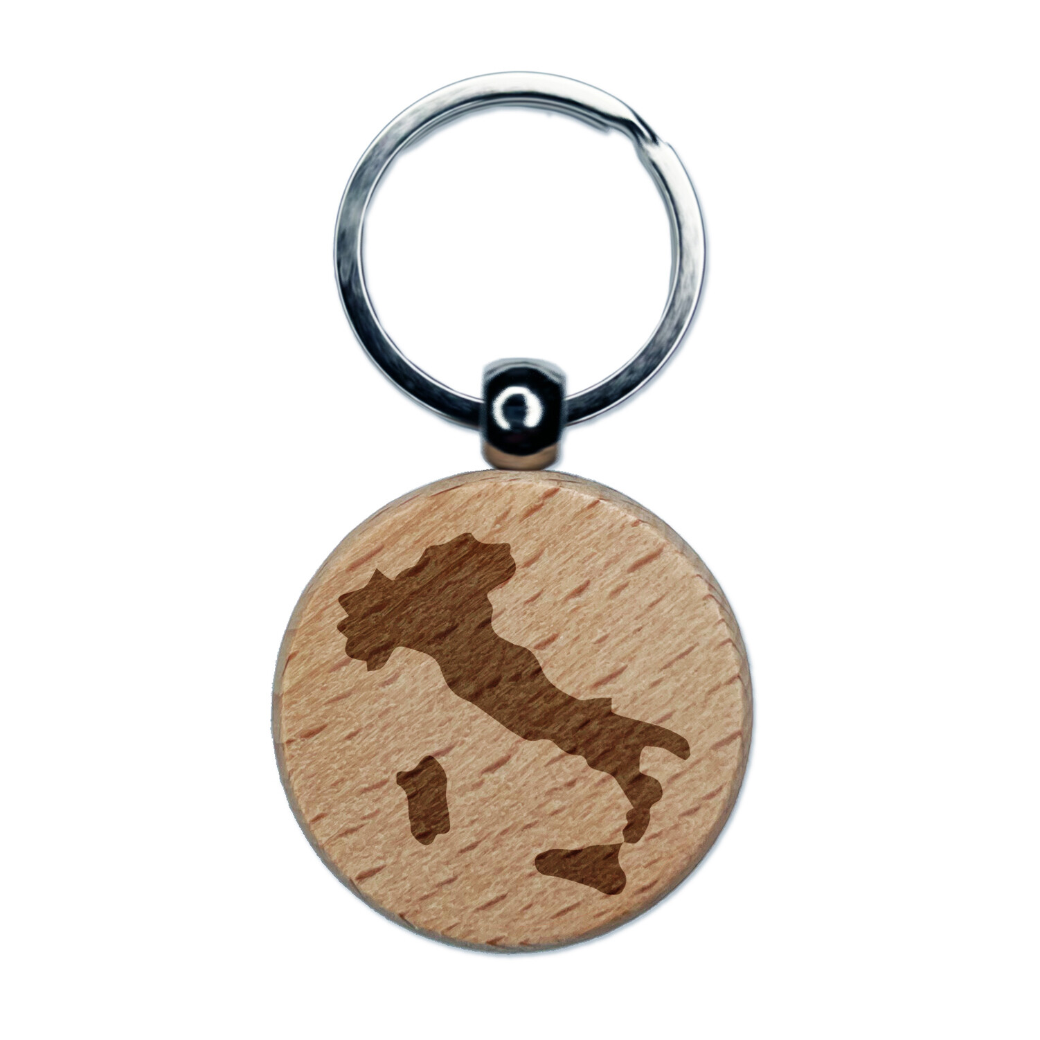 Italy Solid Wood Engraved Round Keychain Charm Tag  