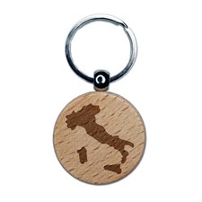 Italy Country Solid Engraved Wood Round Keychain Tag Charm
