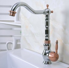 Chrome  Red Copper Single Handle Bathroom Vanity Basin Mixer Tap Faucet Znf909