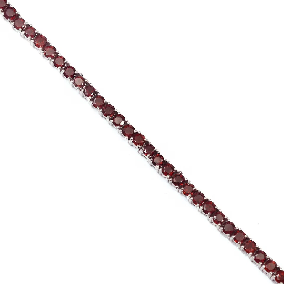 Pulsera de tenis de plata de ley 925 con piedras preciosas granate rojo natural regalo Foto 3 de 4