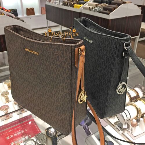 MICHAEL KORS JET SET TRAVEL MESSENGER LARGE CROSSBODY BAG MK SIGNATURE BROWN - Picture 7 of 7
