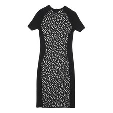 TORY BURCH Womens Black & White Wool Blend Bodycon Knit Short Sleeve Knee Length