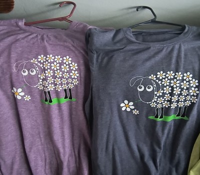 Cute Sheep with Flower T-Shirt, All Size Large.   You get all 5 Shirts 